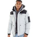 Heren tillor gewatteerde parka met capuchon en bontkraag Frost Grey