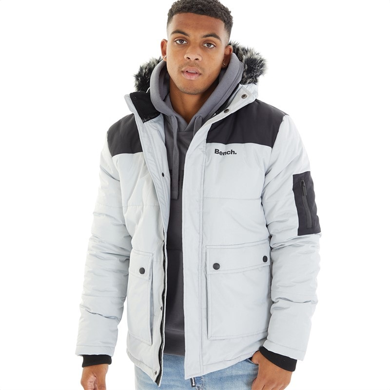 Heren tillor gewatteerde parka met capuchon en bontkraag Frost Grey - Afbeelding 1