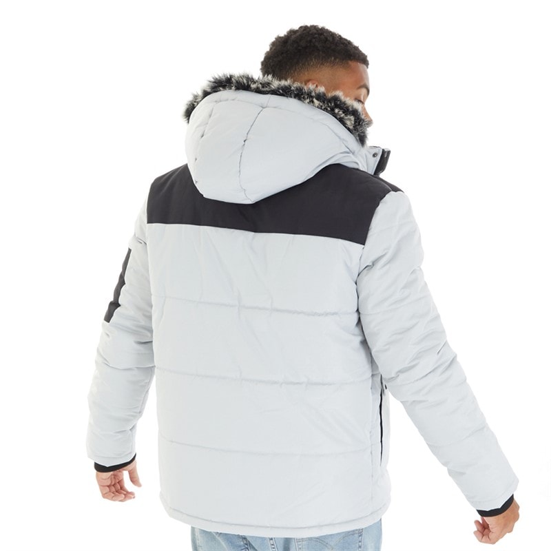 Heren tillor gewatteerde parka met capuchon en bontkraag Frost Grey - Afbeelding 2