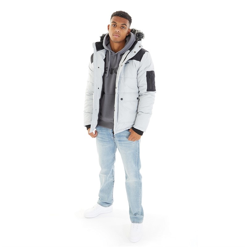 Heren tillor gewatteerde parka met capuchon en bontkraag Frost Grey - Afbeelding 4