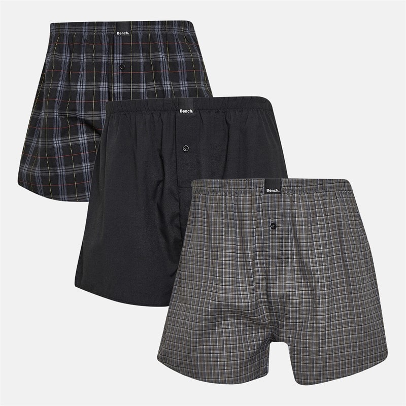 Mężczyźni surowe trzypakowane tkane bokserki Black Check/Czarny/Czarny Check – zdjęcie  1