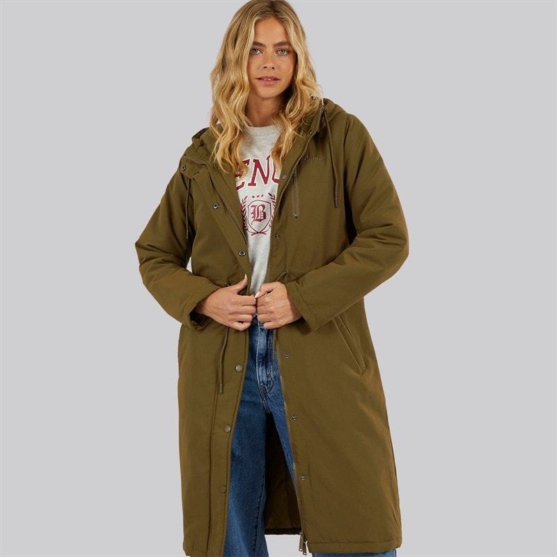 Dames sari lange parka Dark Olive - Afbeelding 1
