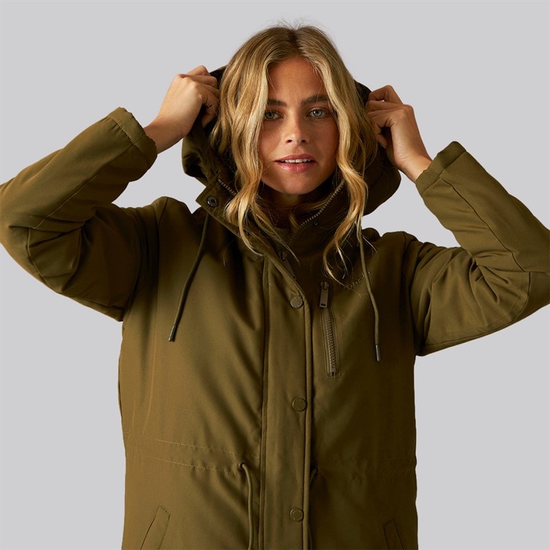 Dames sari lange parka Dark Olive - Afbeelding 3