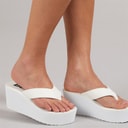 Damen - Vacay Chunky Keilabsatz Flip-Flops White Pu