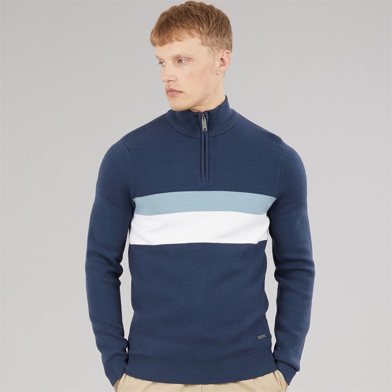 Pull en maille col cheminée zippé 1/4 zabian hommes Marine - Image 3