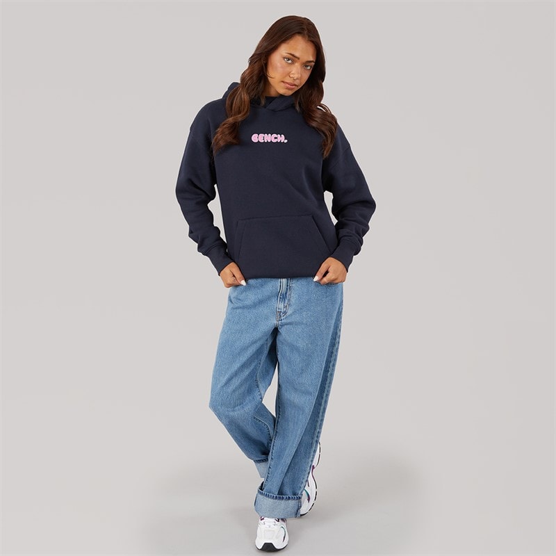 Damskie bluza z kapturem fessa oversize z nadrukiem graficznym Granatowy – zdjęcie  4