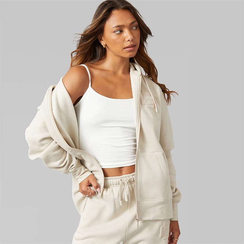 Damen - Clari Oversize Reißverschluss-Sweatshirt Mit Grafik Stone Grey - Bild 3