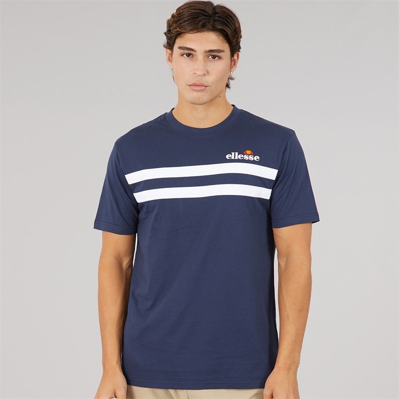 Ellesse Mężczyźni koszulka retro w paski squalius - Granatowy