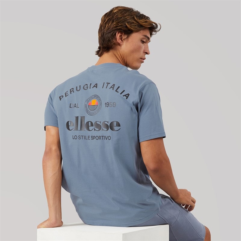 Herren - Lyon Locker Sitzendes T-Shirt mit Rückenlogo Grau Blau - Bild 1