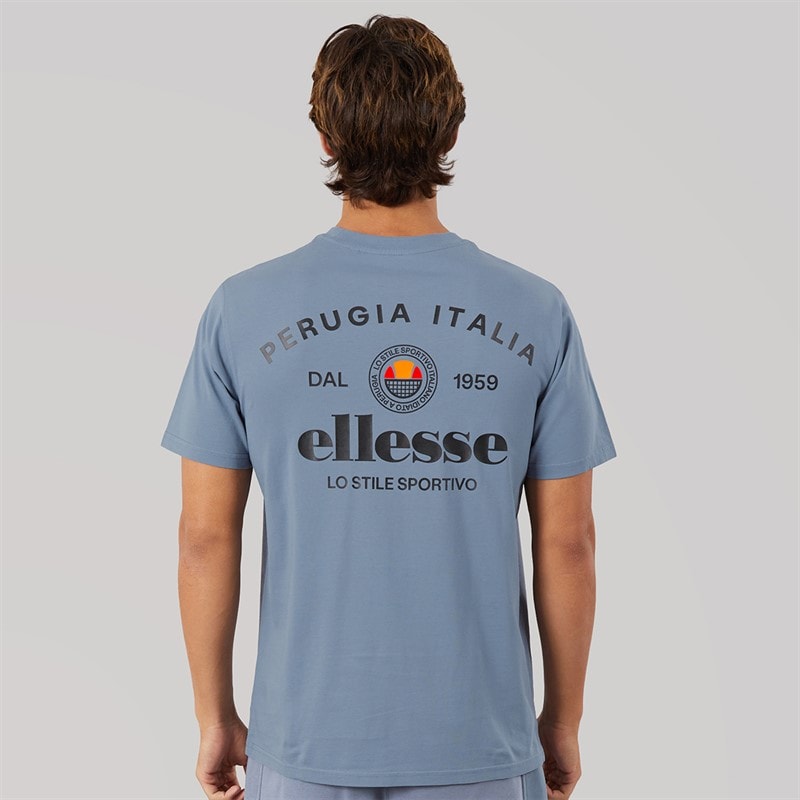Herren - Lyon Locker Sitzendes T-Shirt mit Rückenlogo Grau Blau - Bild 3