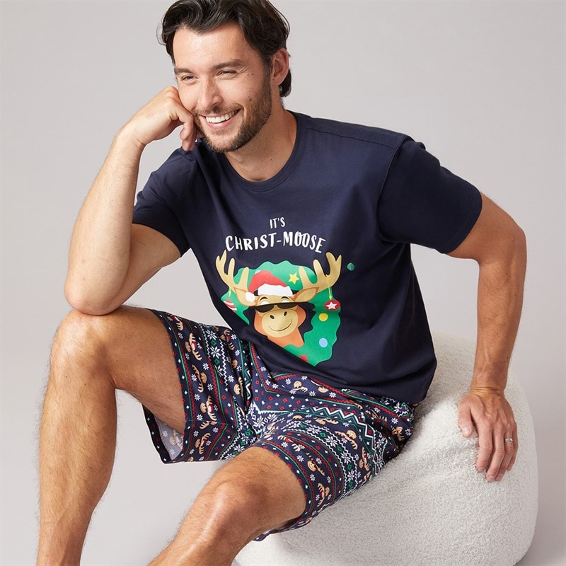 Fluid Herren - Weihnachts-Elch Pyjama-Set - Multi