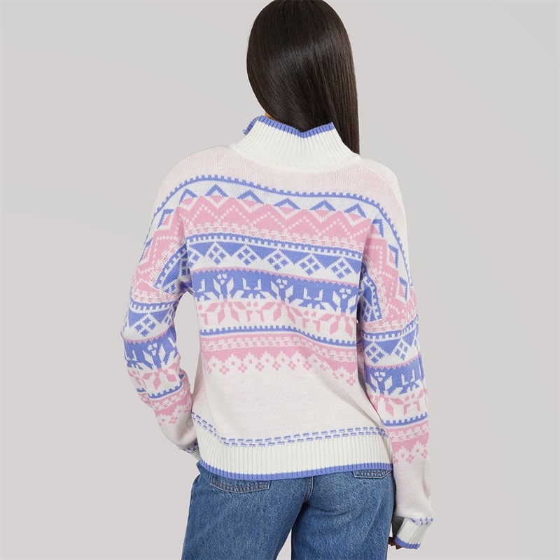 Damen - Fair-Isle Pullover mit Halbzipper Pastel Purple Pink - Bild 2