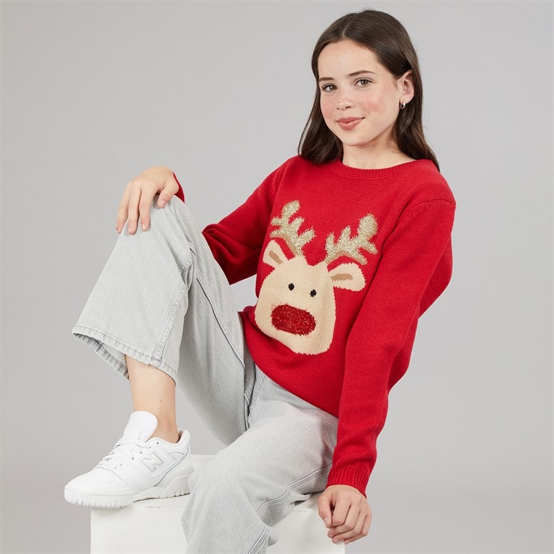 Meisjes rudolf kersttrui Rood - Afbeelding 1