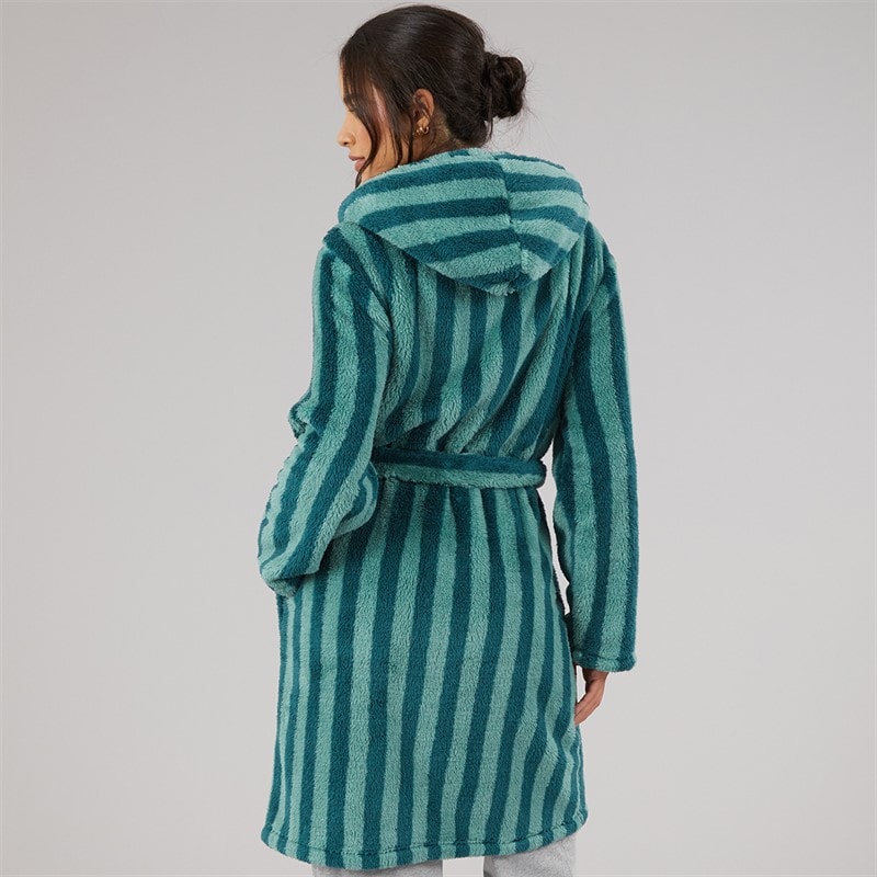 Damen - Wellsoft Gestreifter Kapuzenbademantel Green Stripe - Bild 2