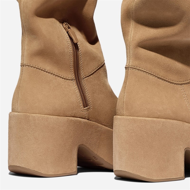 Damen - Platform Slouch Veloursleder Stiefel mit Absatz Desert Tan - Bild 3