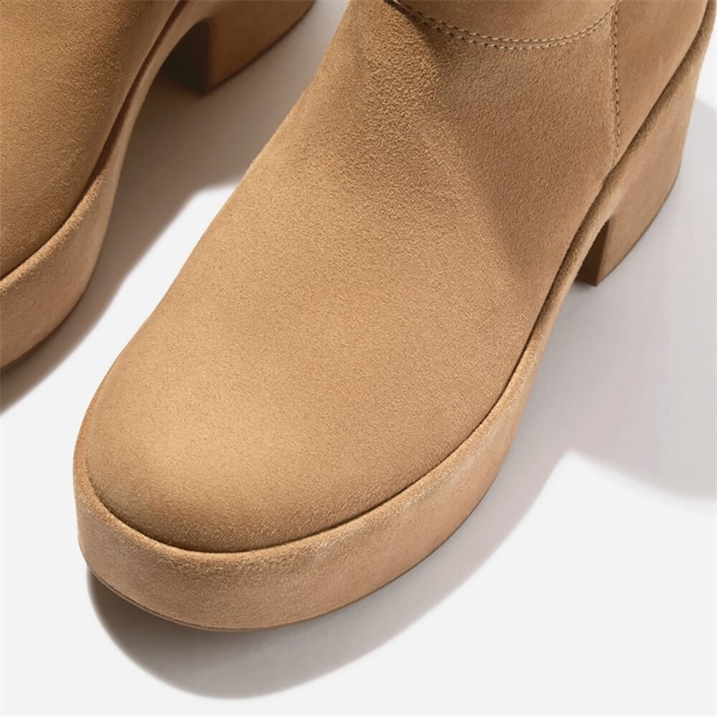 Damen - Platform Slouch Veloursleder Stiefel mit Absatz Desert Tan - Bild 4