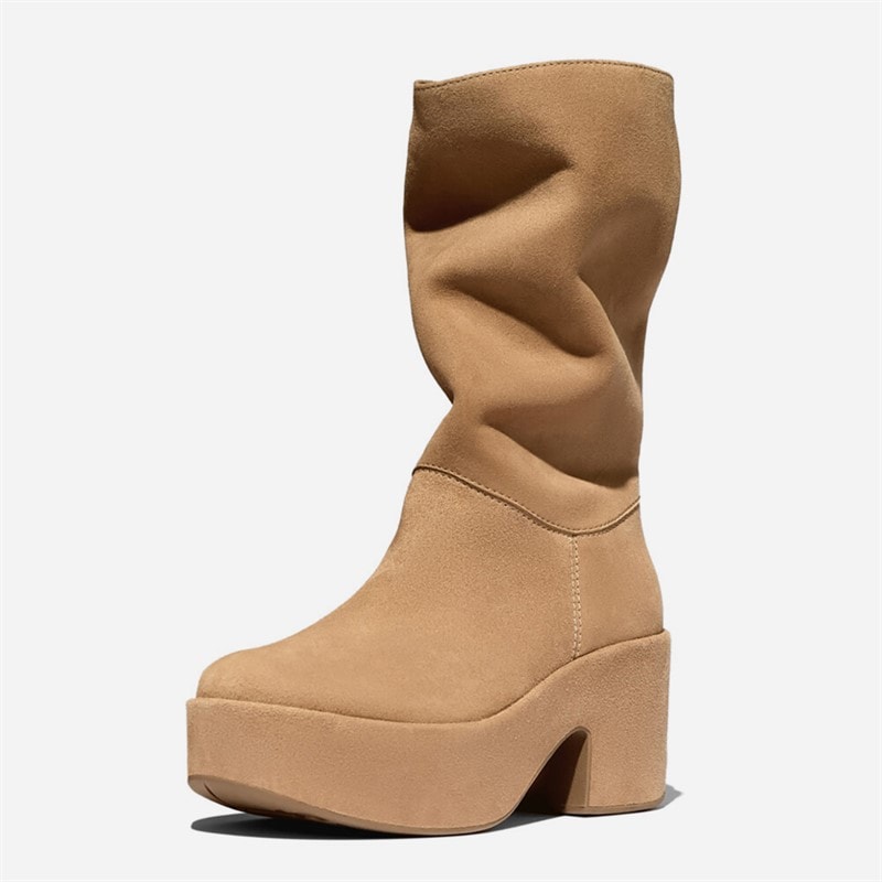 Damen - Platform Slouch Veloursleder Stiefel mit Absatz Desert Tan - Bild 5