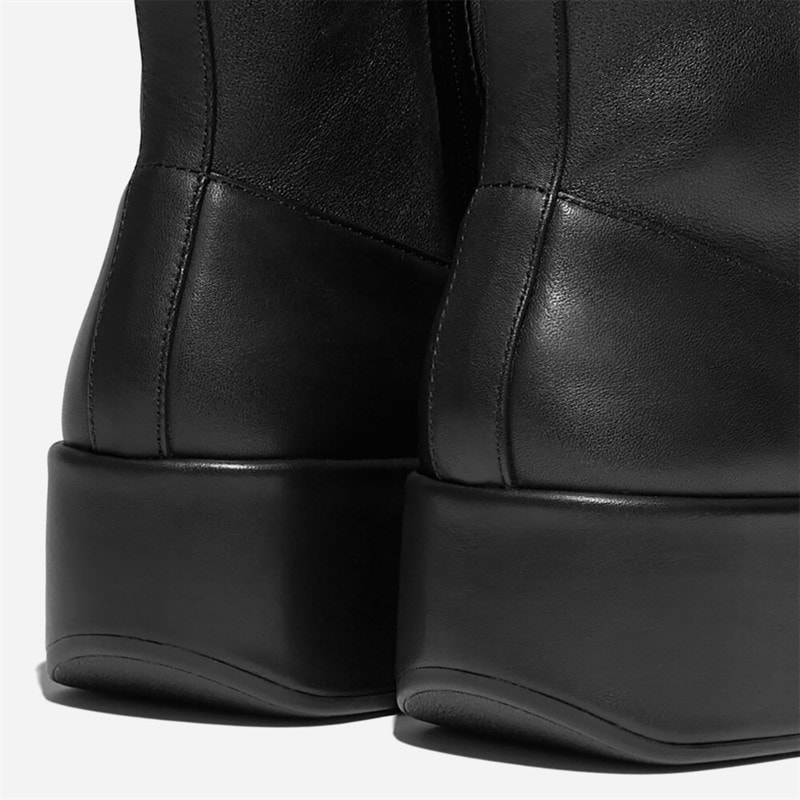 Damen - F-Luma Stretch Leder Demi-Keilabsatz Mid-Calf Stiefel Schwarz - Bild 3
