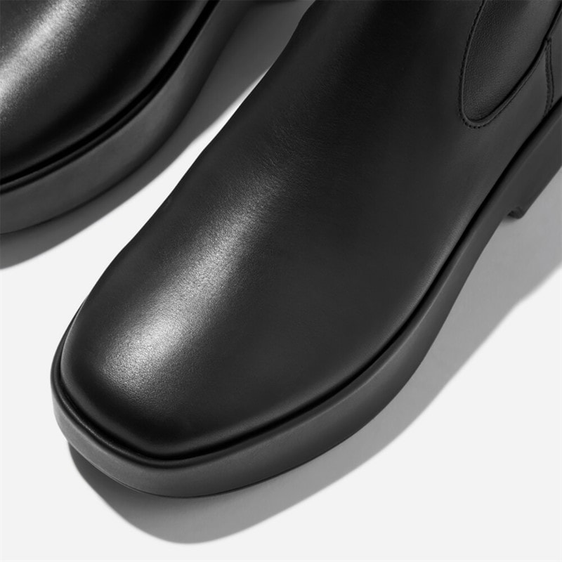 Damen - F-Luma Stretch Leder Demi-Keilabsatz Mid-Calf Stiefel Schwarz - Bild 4