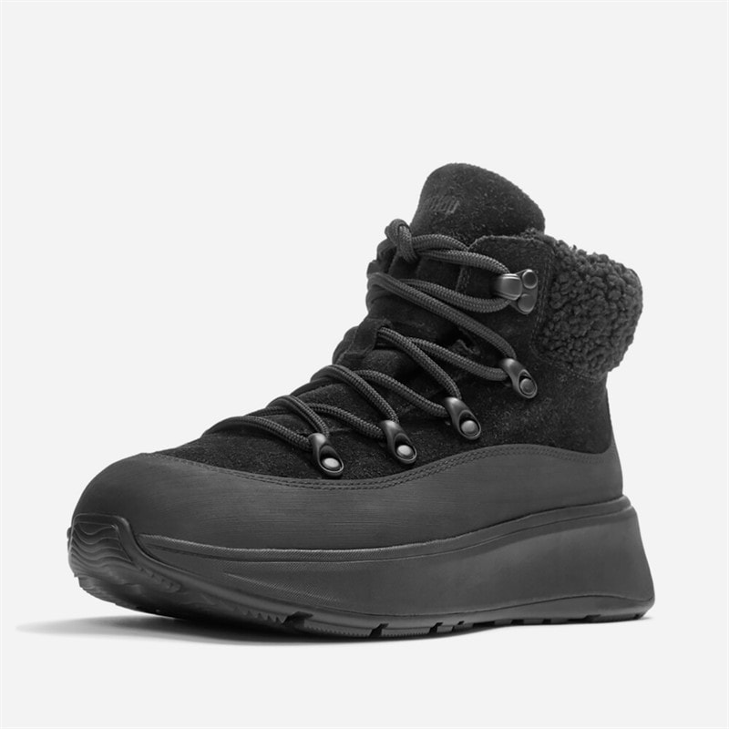 Dames f-mode teddy kraag veterbooties All Black - Afbeelding 2