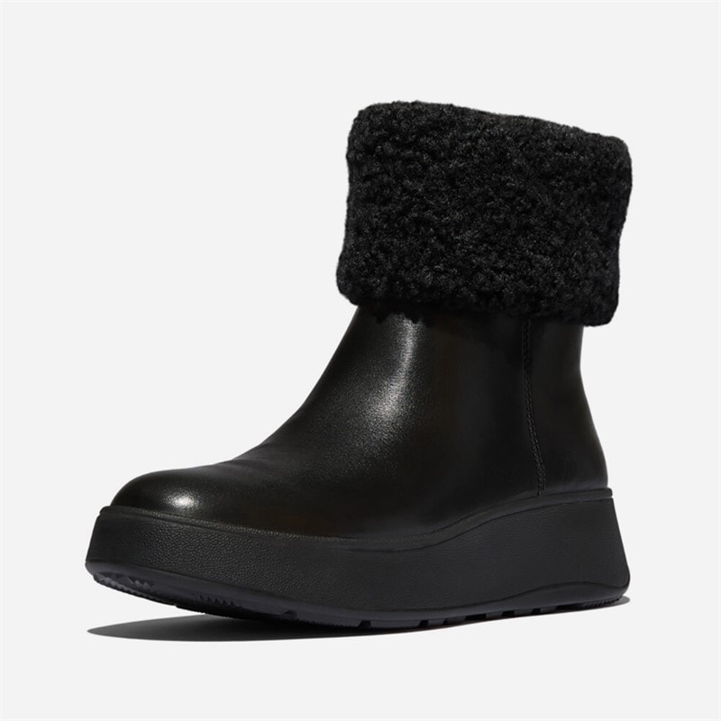 Damen - F-Mode Reißverschluss Stiefeletten mit Lammfellkragen All Black - Bild 2