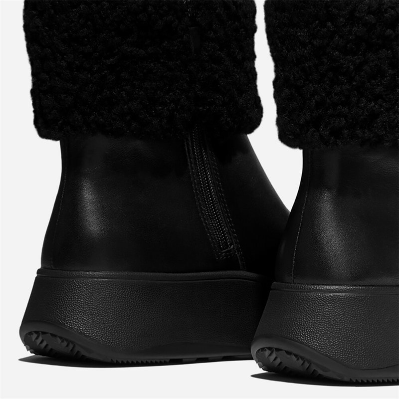 Damen - F-Mode Reißverschluss Stiefeletten mit Lammfellkragen All Black - Bild 4