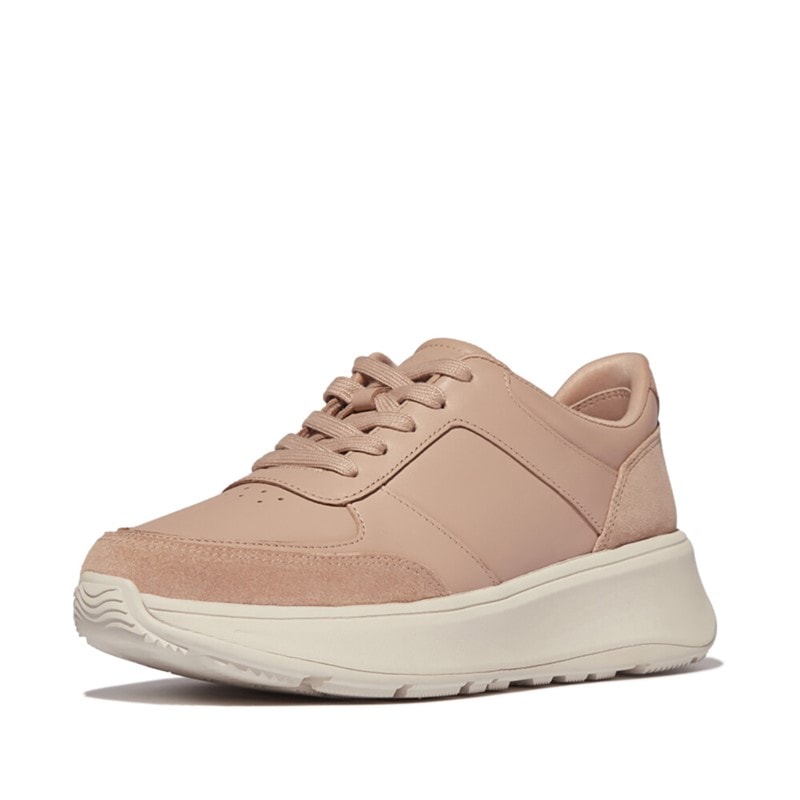 Baskets compensées en cuir et daim F-Mode femmes Classic Beige - Image 2