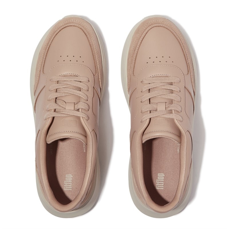 Baskets compensées en cuir et daim F-Mode femmes Classic Beige - Image 3