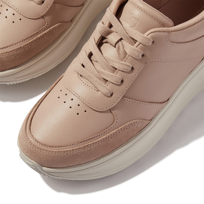Baskets compensées en cuir et daim F-Mode femmes Classic Beige - Image 4