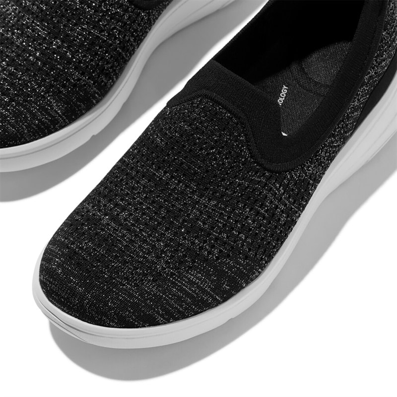 Damskie buty sportowe super q slip on z dzianiny Czarny/Silvereen – zdjęcie  4