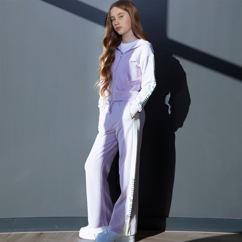 Dziewczęce dres z kapturem na zamek i szerokie spodnie dresowe Pastel Lilac – zdjęcie  3