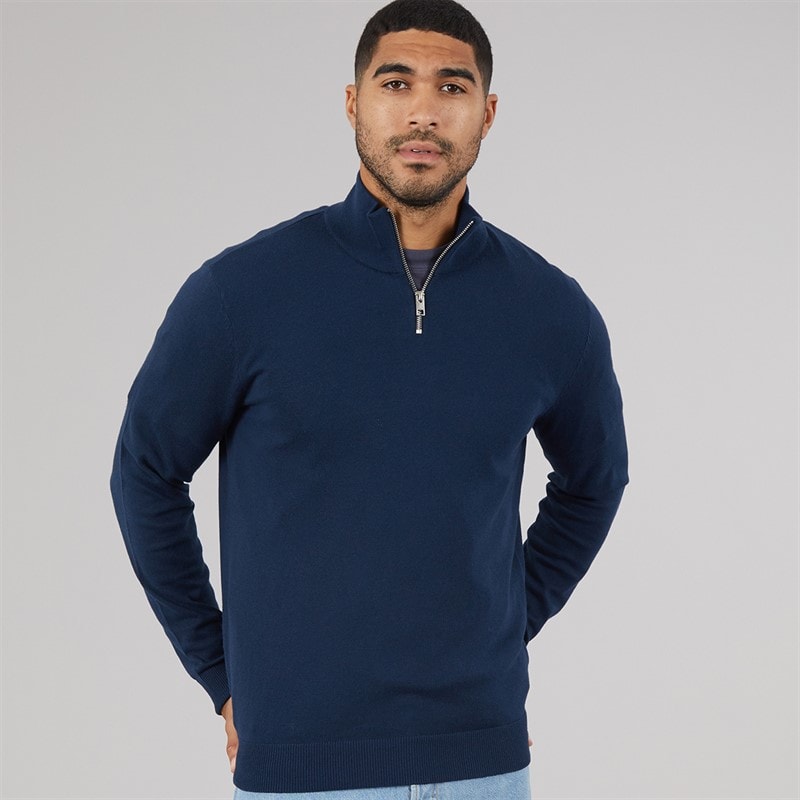 JACK & JONES Mężczyźni sweter emil z półgolfem na zamek - Granatowy