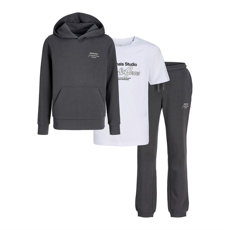 Jongens niko hoodie driekleurig trainingspak en t-shirt set Asphalt/Wit - Afbeelding 1