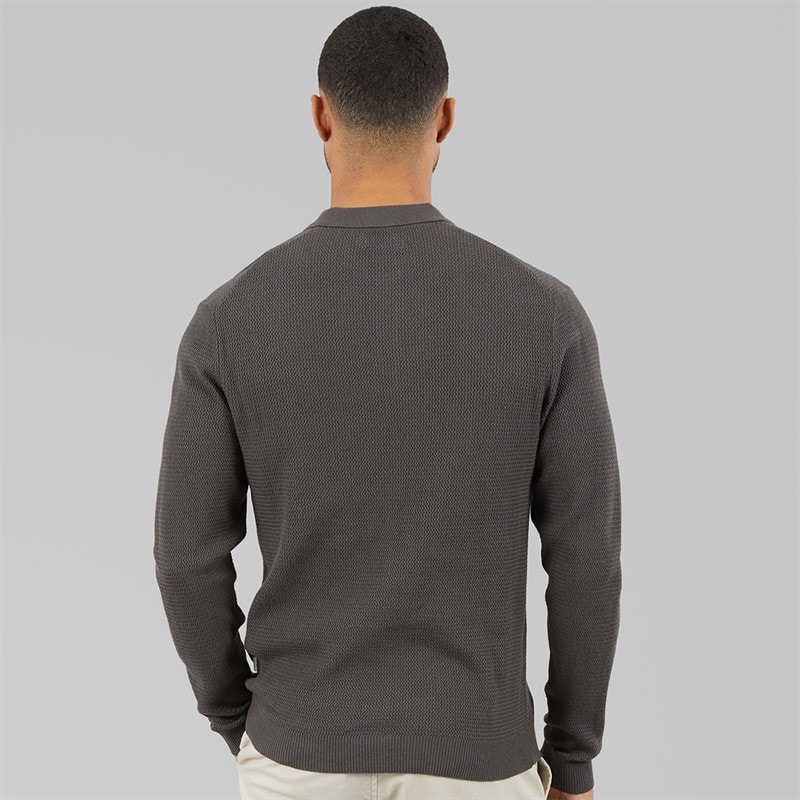 Heren cooper gebreide polo met lange mouwen Volcanic Ash - Afbeelding 2