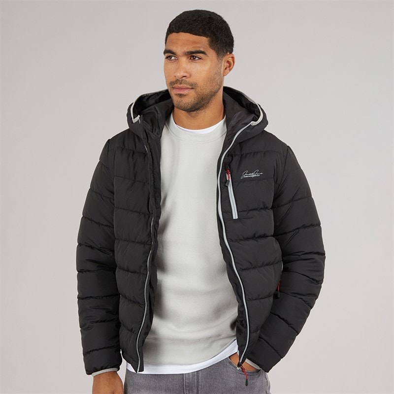 JACK & JONES Mężczyźni pikowana kurtka puchowa jwh alfie z kapturem - Czarny