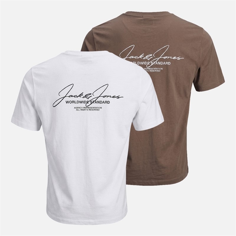 JACK & JONES Mężczyźni dwupak luźnych koszulek cover script - Biały/Falcon – zdjęcie  2