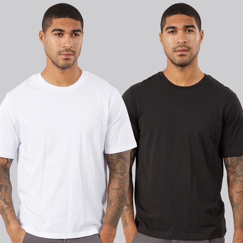 Heren yuto print tweepack t-shirts / zwart Wit/Zwart - Afbeelding 2