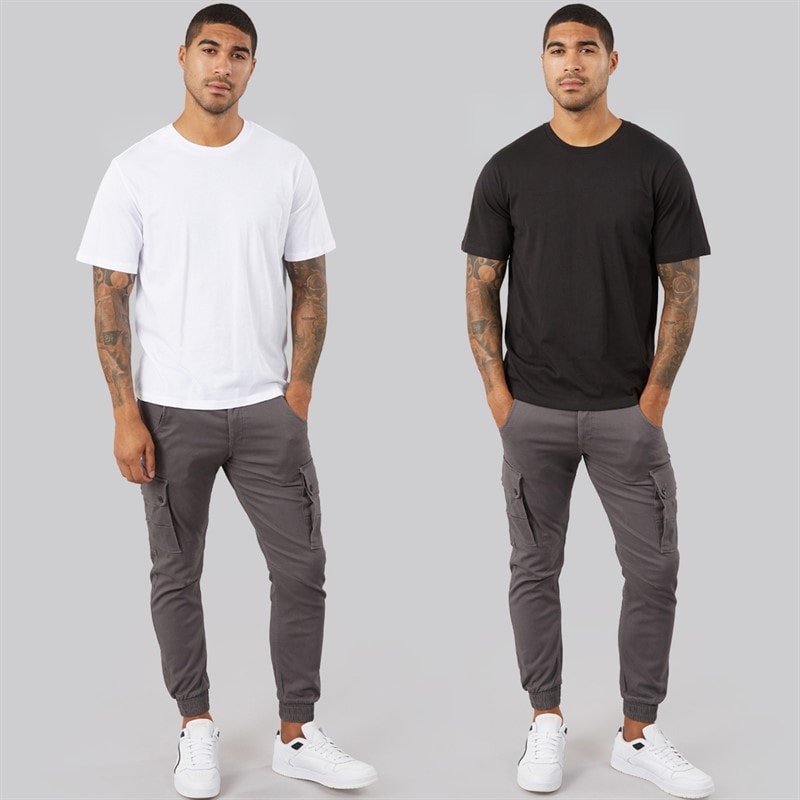 Heren yuto print tweepack t-shirts / zwart Wit/Zwart - Afbeelding 4