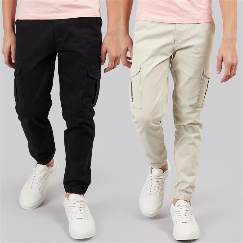 Kangaroo Poo Jongens twee-pack chino cargobroeken - Zwart/Stone