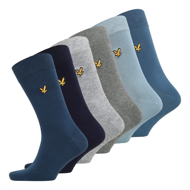 Lyle And Scott Vintage Chaussettes Victor six paires hommes - Peacoat/Dark Demin/Gris chiné/Bleu Horizon/Gris clair chiné/Chambray Blue