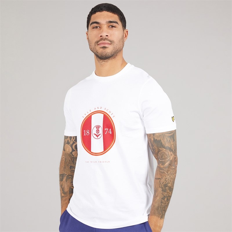 T-shirt à motif chardon sportif hommes X781 Blanc/Gala Rouge - Image 1
