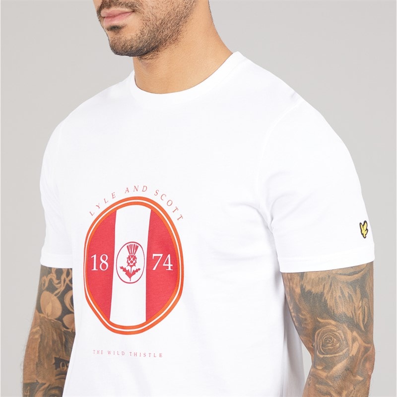 T-shirt à motif chardon sportif hommes X781 Blanc/Gala Rouge - Image 3