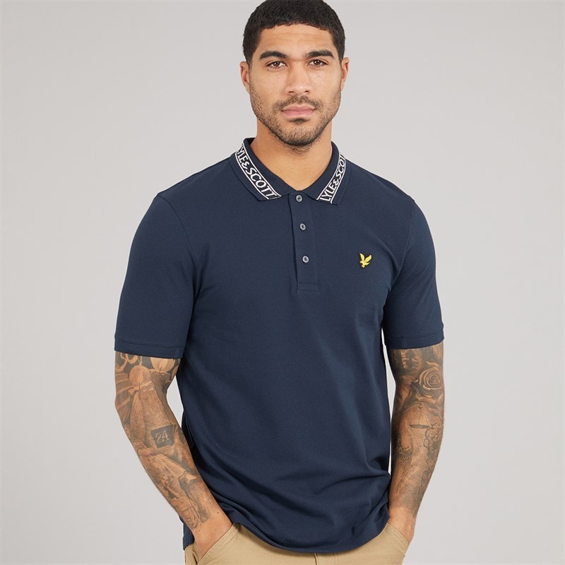 Lyle And Scott Vintage Herren - Logo Geripptes Polohemd - Y070 Dunkelnavy/Bone White