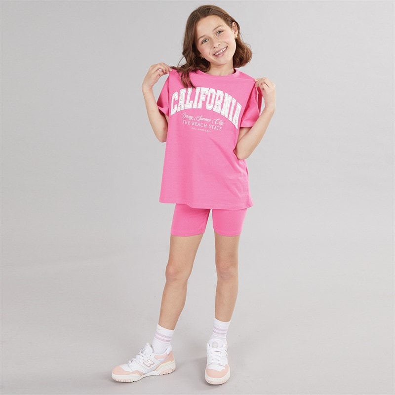 MINOTI Dziewczęce zestaw t-shirt i szorty - Neon Coral – zdjęcie  3