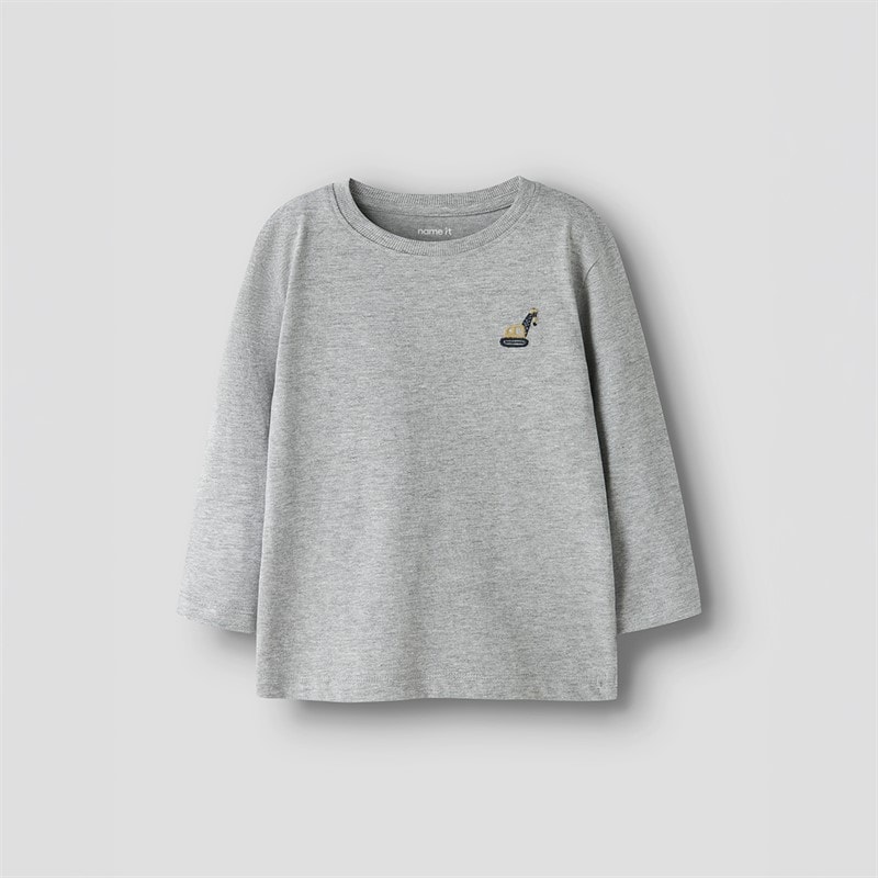 Jungen - Mini Vimpel Bagger Langarm-T-Shirt Grey Melange - Bild 1