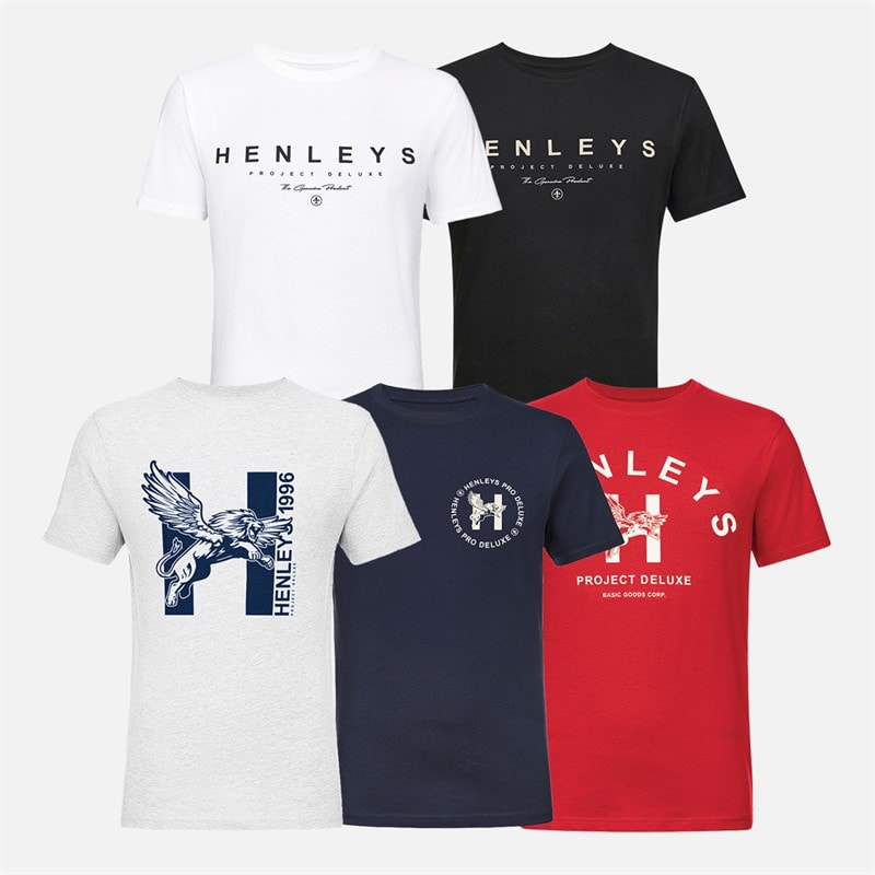 Heren graphen five pack t-shirts Wit/Zwart/Navy/Grey Marl/Donker Rood - Afbeelding 1