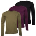 Herren - Langarm-Rundhals-T-Shirts Dreierpack Multi - Schwarz/Khaki/Chateaux