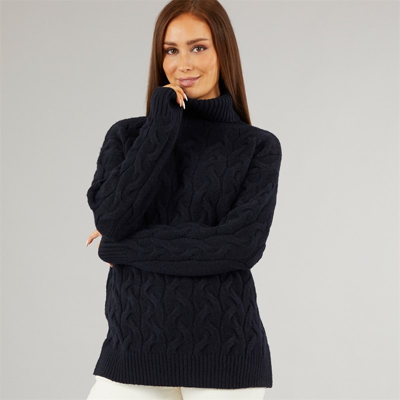 Pull à torsades femmes Marine foncé - Image 1