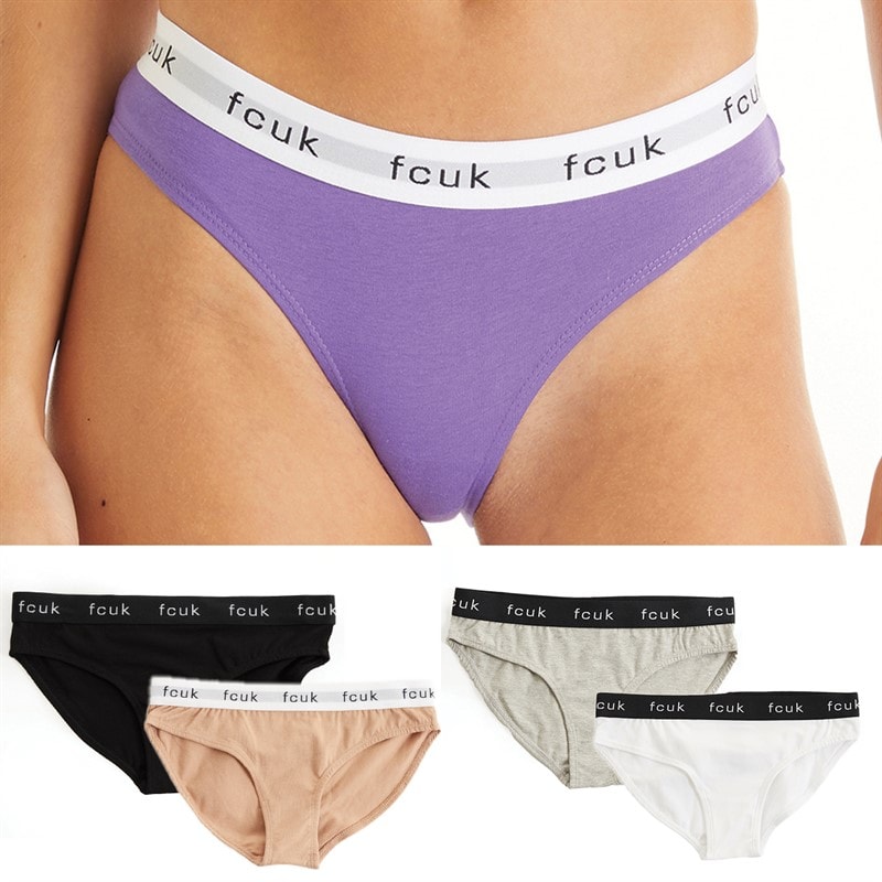 French Connection Dames vijfdelige slipset - Zwart/Grijs/Wit/Camel/Passion Flower Multi 4