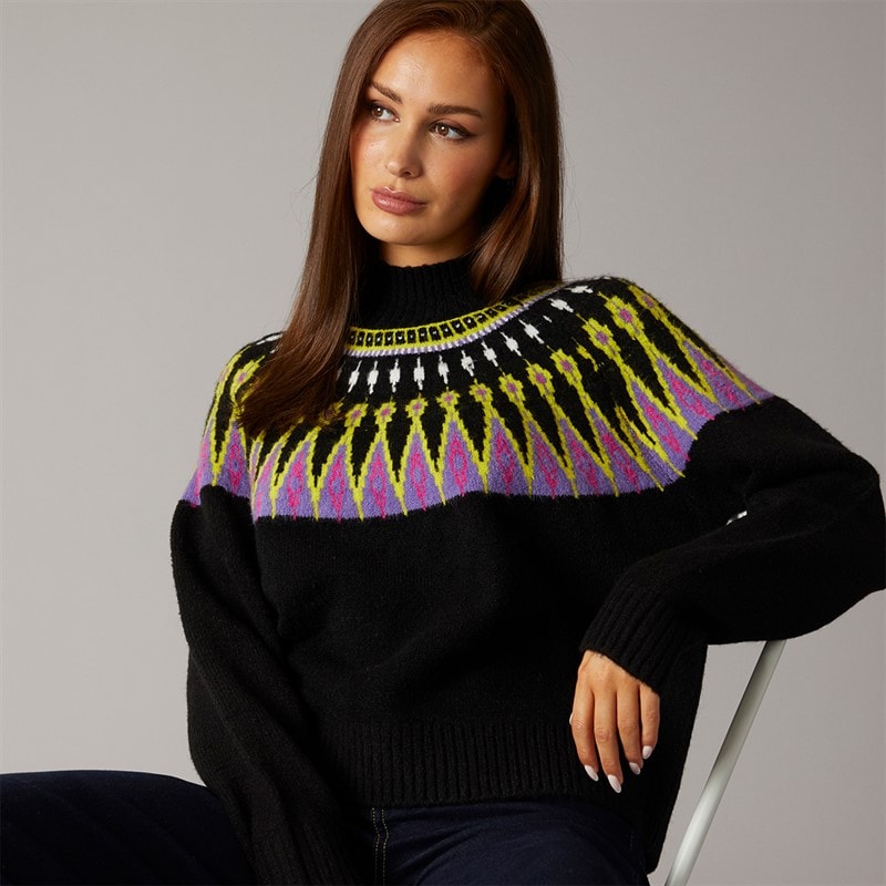 French Connection Damskie sweter fairisle - Czarny